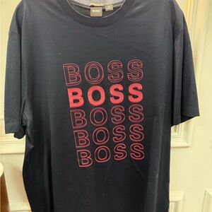 BOSS Men's Black and Red Graphic T-Shirt